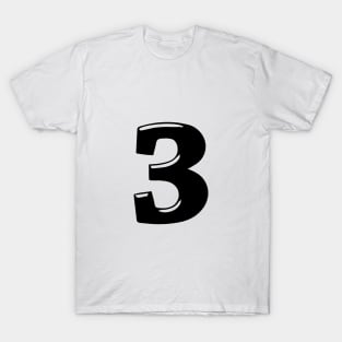 Number 3 black text in 3d font style T-Shirt